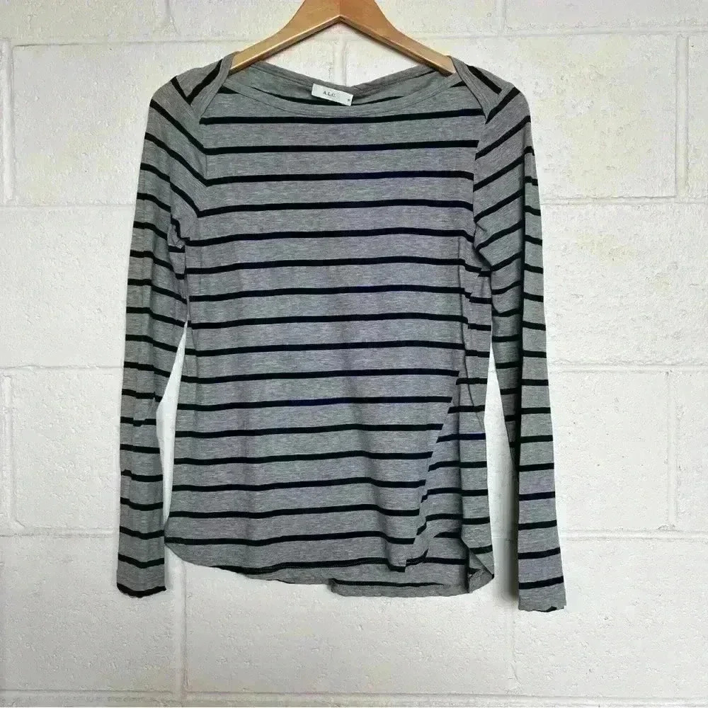 A.P.C. Gray & Black Stripe Long Sleeve Tee-Medium